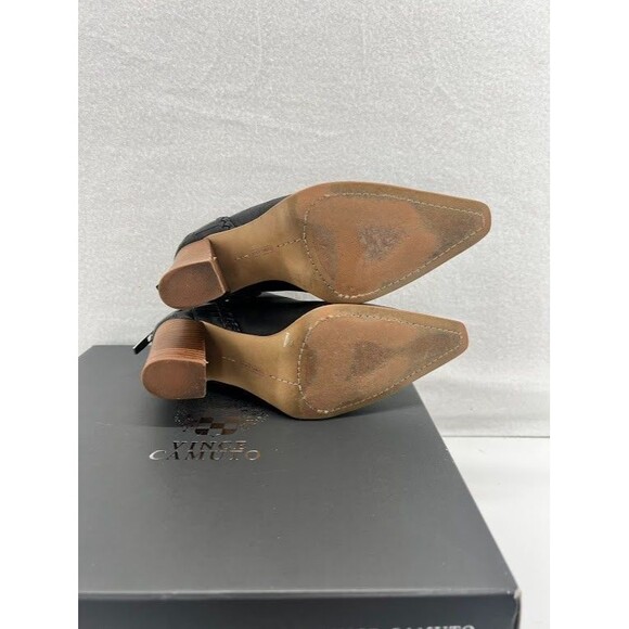 Vince Camuto Delsimba Black Pointed Toe Bootie Size 6.5 Wooden Heel - Picture 5 of 6